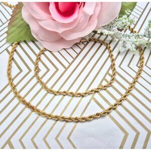 Vintage Gold Tone Rope Chain Necklace & Bracelet Demi Set Classic